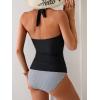 imageB2prity Halter Tankini Swimsuit for Women Tummy Control Two Piece Bathing Suit V Neck Swimwear with ShortsBlack  Striped