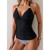 imageB2prity Halter Tankini Swimsuit for Women Tummy Control Two Piece Bathing Suit V Neck Swimwear with ShortsBlack  Striped