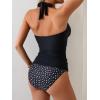 imageB2prity Halter Tankini Swimsuit for Women Tummy Control Two Piece Bathing Suit V Neck Swimwear with ShortsBlack  White Polka Dot
