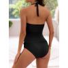 imageB2prity Halter Tankini Swimsuit for Women Tummy Control Two Piece Bathing Suit V Neck Swimwear with ShortsBlack