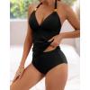 imageB2prity Halter Tankini Swimsuit for Women Tummy Control Two Piece Bathing Suit V Neck Swimwear with ShortsBlack
