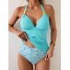 imageB2prity Halter Tankini Swimsuit for Women Tummy Control Two Piece Bathing Suit V Neck Swimwear with ShortsBlue Green  Leaf