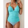 imageB2prity Halter Tankini Swimsuit for Women Tummy Control Two Piece Bathing Suit V Neck Swimwear with ShortsBlue Green  Leaf