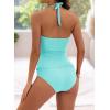 imageB2prity Halter Tankini Swimsuit for Women Tummy Control Two Piece Bathing Suit V Neck Swimwear with ShortsBlue Green