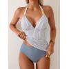 imageB2prity Halter Tankini Swimsuit for Women Tummy Control Two Piece Bathing Suit V Neck Swimwear with ShortsBlue Striped