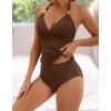 imageB2prity Halter Tankini Swimsuit for Women Tummy Control Two Piece Bathing Suit V Neck Swimwear with ShortsBrown