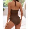 imageB2prity Halter Tankini Swimsuit for Women Tummy Control Two Piece Bathing Suit V Neck Swimwear with ShortsBrown