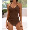 imageB2prity Halter Tankini Swimsuit for Women Tummy Control Two Piece Bathing Suit V Neck Swimwear with ShortsBrown