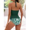 imageB2prity Halter Tankini Swimsuit for Women Tummy Control Two Piece Bathing Suit V Neck Swimwear with ShortsDark Green  Print