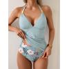 imageB2prity Halter Tankini Swimsuit for Women Tummy Control Two Piece Bathing Suit V Neck Swimwear with ShortsLight Green  Floral Print