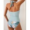 imageB2prity Halter Tankini Swimsuit for Women Tummy Control Two Piece Bathing Suit V Neck Swimwear with ShortsLight Green  Floral Print