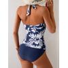 imageB2prity Halter Tankini Swimsuit for Women Tummy Control Two Piece Bathing Suit V Neck Swimwear with ShortsNavy Blue Leaf