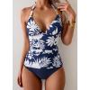 imageB2prity Halter Tankini Swimsuit for Women Tummy Control Two Piece Bathing Suit V Neck Swimwear with ShortsNavy Blue Leaf