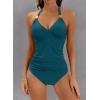imageB2prity Halter Tankini Swimsuit for Women Tummy Control Two Piece Bathing Suit V Neck Swimwear with ShortsPeacock Blue