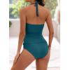 imageB2prity Halter Tankini Swimsuit for Women Tummy Control Two Piece Bathing Suit V Neck Swimwear with ShortsPeacock Blue