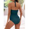 imageB2prity Halter Tankini Swimsuit for Women Tummy Control Two Piece Bathing Suit V Neck Swimwear with ShortsPeacock Green