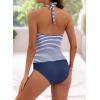 imageB2prity Halter Tankini Swimsuit for Women Tummy Control Two Piece Bathing Suit V Neck Swimwear with ShortsWhite Blue Stripe