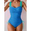 imageB2prity Tankini Swimsuits for Women Tummy Control Two Piece Bathing Suit High Waisted Wrap Swim Suit with Bottom SwimwearBlue  Mint Green