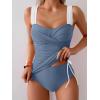imageB2prity Tankini Swimsuits for Women Tummy Control Two Piece Bathing Suit High Waisted Wrap Swim Suit with Bottom SwimwearGrey Blue  White