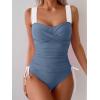 imageB2prity Tankini Swimsuits for Women Tummy Control Two Piece Bathing Suit High Waisted Wrap Swim Suit with Bottom SwimwearGrey Blue  White