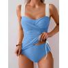 imageB2prity Tankini Swimsuits for Women Tummy Control Two Piece Bathing Suit High Waisted Wrap Swim Suit with Bottom SwimwearLight Blue  White