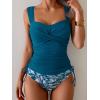 imageB2prity Tankini Swimsuits for Women Tummy Control Two Piece Bathing Suit High Waisted Wrap Swim Suit with Bottom SwimwearPeacock Blue  Leaf Print