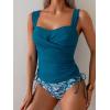 imageB2prity Tankini Swimsuits for Women Tummy Control Two Piece Bathing Suit High Waisted Wrap Swim Suit with Bottom SwimwearPeacock Blue  Leaf Print