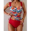 imageB2prity Tankini Swimsuits for Women Tummy Control Two Piece Bathing Suit High Waisted Wrap Swim Suit with Bottom SwimwearRed Floral Print  Red