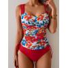 imageB2prity Tankini Swimsuits for Women Tummy Control Two Piece Bathing Suit High Waisted Wrap Swim Suit with Bottom SwimwearRed Floral Print  Red