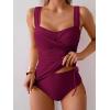 imageB2prity Tankini Swimsuits for Women Tummy Control Two Piece Bathing Suit High Waisted Wrap Swim Suit with Bottom SwimwearWine Red