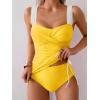 imageB2prity Tankini Swimsuits for Women Tummy Control Two Piece Bathing Suit High Waisted Wrap Swim Suit with Bottom SwimwearYellow  White