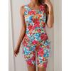 imageB2prity Tankini Swimsuits for Women Tummy Control Two Piece Bathing Suit Tank Top with Shorts Side Tie SwimwearRed Floral Print