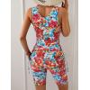 imageB2prity Tankini Swimsuits for Women Tummy Control Two Piece Bathing Suit Tank Top with Shorts Side Tie SwimwearRed Floral Print