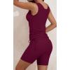 imageB2prity Tankini Swimsuits for Women Tummy Control Two Piece Bathing Suit Tank Top with Shorts Side Tie SwimwearWine Red