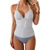 imageB2prity Halter Tankini Swimsuit for Women Tummy Control Two Piece Bathing Suit V Neck Swimwear with ShortsBlue Striped
