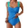 imageB2prity Tankini Swimsuits for Women Tummy Control Two Piece Bathing Suit High Waisted Wrap Swim Suit with Bottom SwimwearBlue  Mint Green