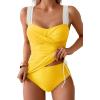 imageB2prity Tankini Swimsuits for Women Tummy Control Two Piece Bathing Suit High Waisted Wrap Swim Suit with Bottom SwimwearYellow  White