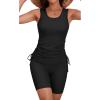 imageB2prity Tankini Swimsuits for Women Tummy Control Two Piece Bathing Suit Tank Top with Shorts Side Tie SwimwearBlack