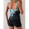 imageB2prity Tankini Bathing Suits for Women Tummy Control Two Piece Swimsuits Blouson Floral Print Swim Tank Top with Boy ShortsBlue Floral  Black