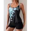 imageB2prity Tankini Bathing Suits for Women Tummy Control Two Piece Swimsuits Blouson Floral Print Swim Tank Top with Boy ShortsBlue Floral  Black