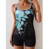 imageB2prity Tankini Bathing Suits for Women Tummy Control Two Piece Swimsuits Blouson Floral Print Swim Tank Top with Boy ShortsBlue Floral  Black