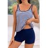 imageB2prity Tankini Bathing Suits for Women Tummy Control Two Piece Swimsuits Blouson Floral Print Swim Tank Top with Boy ShortsBlue Stripe 01