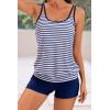 imageB2prity Tankini Bathing Suits for Women Tummy Control Two Piece Swimsuits Blouson Floral Print Swim Tank Top with Boy ShortsBlue Stripe 01