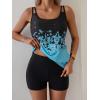 imageB2prity Tankini Bathing Suits for Women Tummy Control Two Piece Swimsuits Blouson Floral Print Swim Tank Top with Boy ShortsLight Blue Print  Black