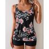 imageB2prity Tankini Bathing Suits for Women Tummy Control Two Piece Swimsuits Blouson Floral Print Swim Tank Top with Boy ShortsLight Pink Floral  Black