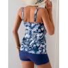 imageB2prity Tankini Bathing Suits for Women Tummy Control Two Piece Swimsuits Blouson Floral Print Swim Tank Top with Boy ShortsNavy Blue Leaf Print