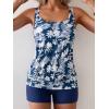 imageB2prity Tankini Bathing Suits for Women Tummy Control Two Piece Swimsuits Blouson Floral Print Swim Tank Top with Boy ShortsNavy Blue Leaf Print