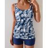 imageB2prity Tankini Bathing Suits for Women Tummy Control Two Piece Swimsuits Blouson Floral Print Swim Tank Top with Boy ShortsNavy Blue Leaf Print