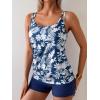 imageB2prity Tankini Bathing Suits for Women Tummy Control Two Piece Swimsuits Blouson Floral Print Swim Tank Top with Boy ShortsNavy Blue Leaf Print