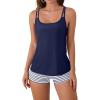 imageB2prity Tankini Swimsuits for Women Two Piece Bathing Suits Tummy Control Long Torso Tank Tops with ShortsNavy Blue